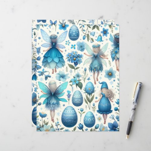 Blue Floral Fairy Easter Scrapbook Paper