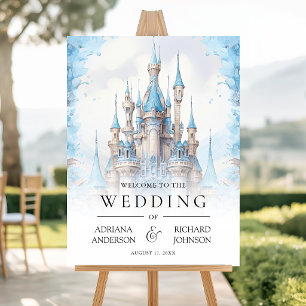 Blue Floral Fairytale Castle Wedding Welcome Sign