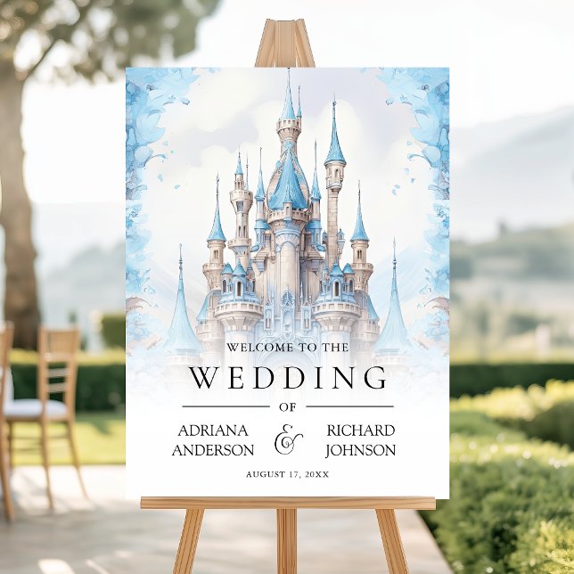 Blue Floral Fairytale Castle Wedding Welcome Sign (Creator Uploaded)