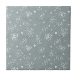 Blue Floral Farmhouse Simple Ceramic Tile