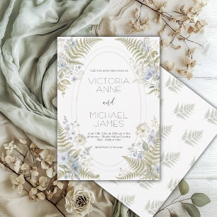 Blue Floral Fern Vintage Frame Elegant Invitation