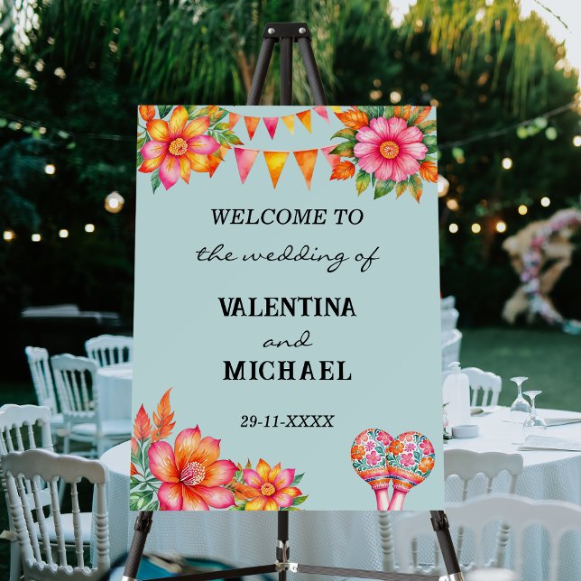 Blue Floral Fiesta Mexican Wedding Welcome  Foam Board (Creator Uploaded)