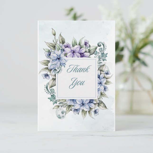 Blue Floral Flat Thank You Card (Standing Front)