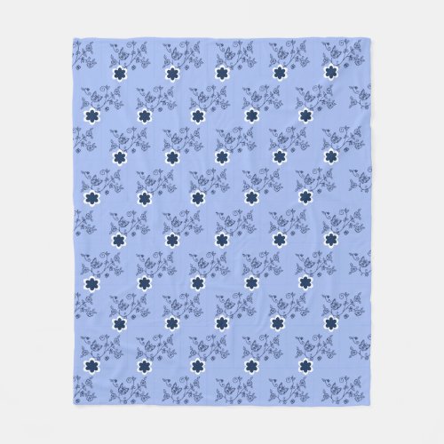 Blue Floral Fleece Blanket, 50 x 60