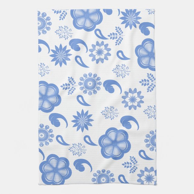 Blue Floral Flourish Toile Towel (Vertical)