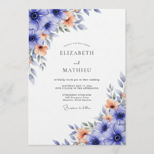 Blue Floral Flourish Wedding Invitation