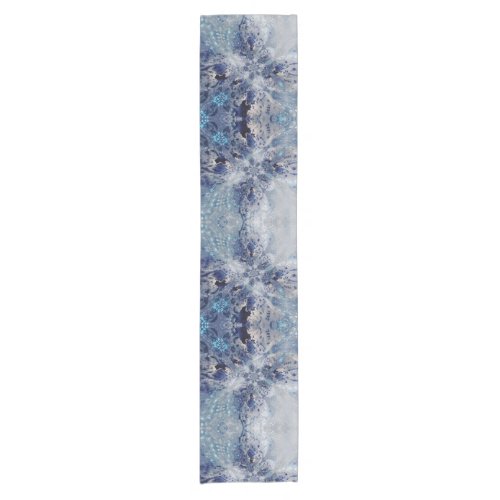 Blue Floral Flower Winter Christmas Print Pattern Short Table Runner