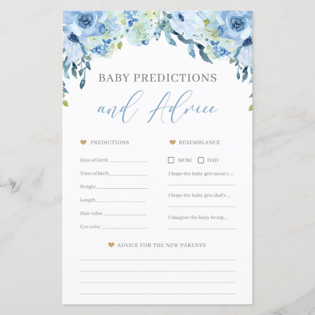 Blue Floral Flowers Baby Predictions and Advice (Front)