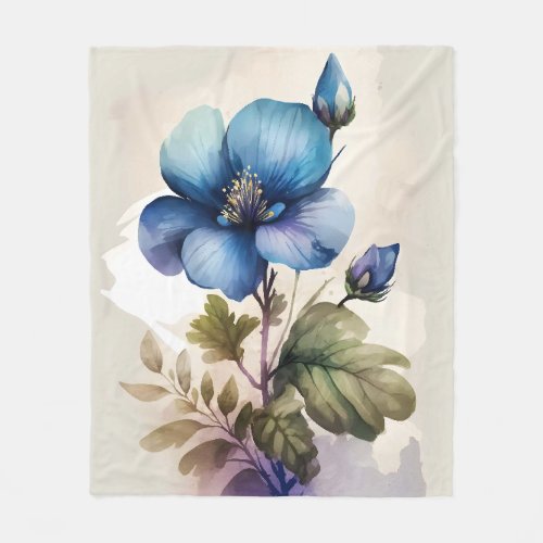 Blue Floral Flowers Blue Bells Watercolor Art  Fleece Blanket