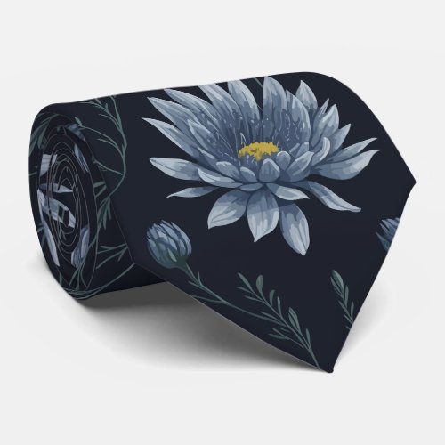 Blue Floral Flowers Seamless Pattern Yellow Green  Neck Tie