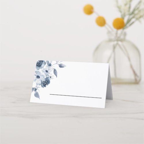 Blue Floral Folded Place Card