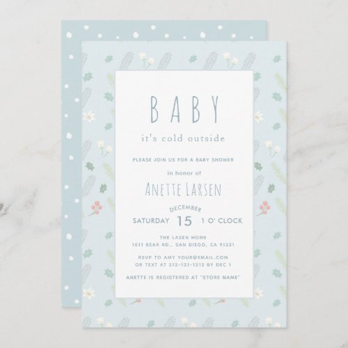 Blue Floral  Foliage Baby Shower Invitation