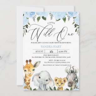 Blue Floral Foliage Safari Baby Shower Invitation