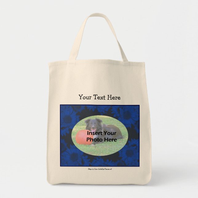 Blue Floral Frame Add Your Photo Template Tote Bag (Front)