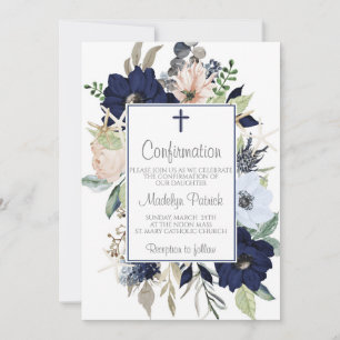 Blue Floral Frame Confirmation  Invitation