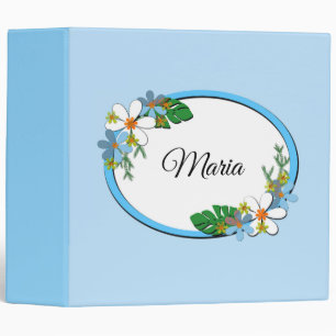 Blue floral frame round kids spring cute customiza 3 ring binder