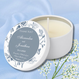 Blue Floral French Christian Wedding Thank You Mini Candle Favors