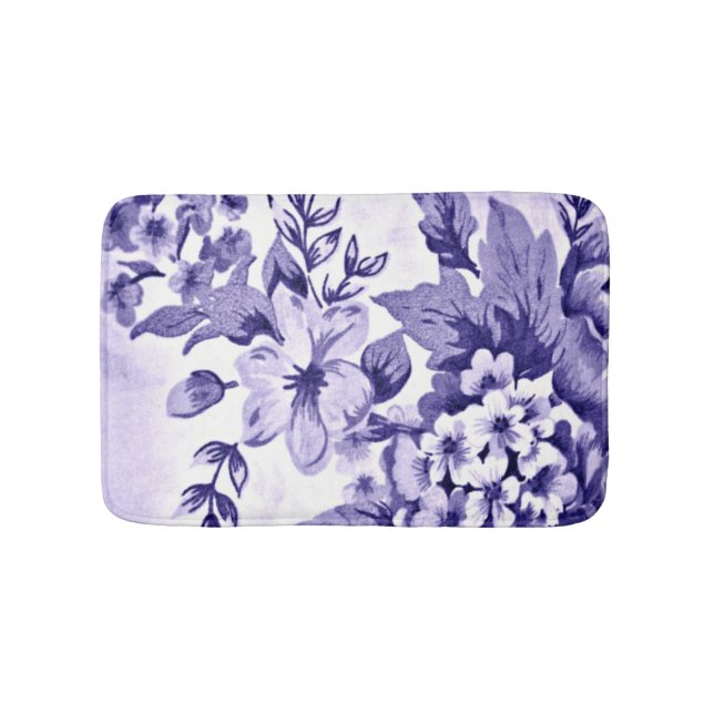 Blue Floral French Home Decor Bath Mat (Front)