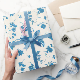 Blue Floral French Rococo Ivory Elegant  Wrapping Paper