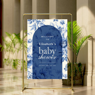 Blue Floral French Toile Baby Shower Welcome Foam Board