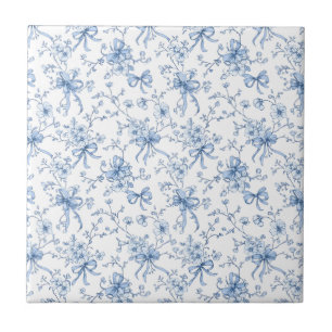 Blue Floral French Toile Ceramic Tile