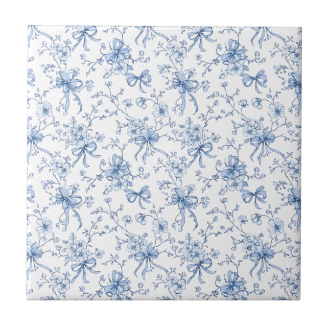 Blue Floral French Toile  Ceramic Tile (Front)