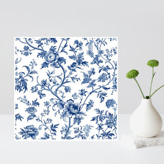 Blue Floral French Vintage Art Ceramic Tile
