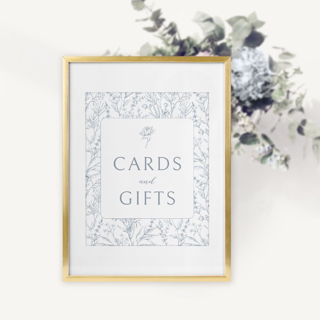 Blue floral French wedding cards gifts sign poster (Creator Uploaded)