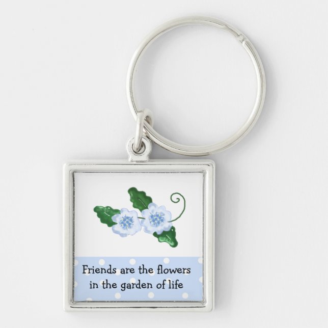 Blue Floral Friendship Saying Keychain (Front)