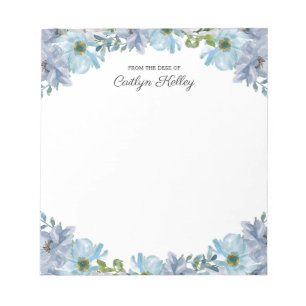 Blue Floral From the Desk of, Personalized Notepad