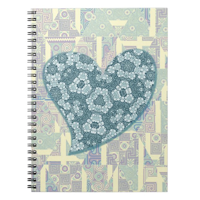 Blue Floral Fun Heart Vintage Style Journal (Front)