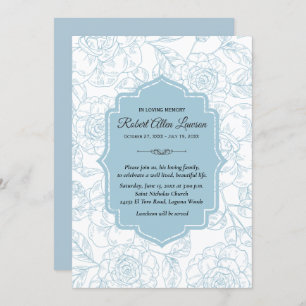 Blue Floral Funeral Memorial Remembrance Invites