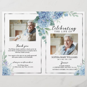 Blue Floral Funeral Program Order of Service