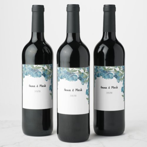 Blue Floral Fusion Watercolor Hand_painted Wine Label