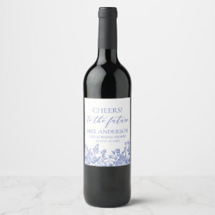 Blue Floral Future Mrs. Bridal Shower Wine Label