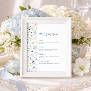 Blue Floral Garden Bridal Shower Bar Menu Poster