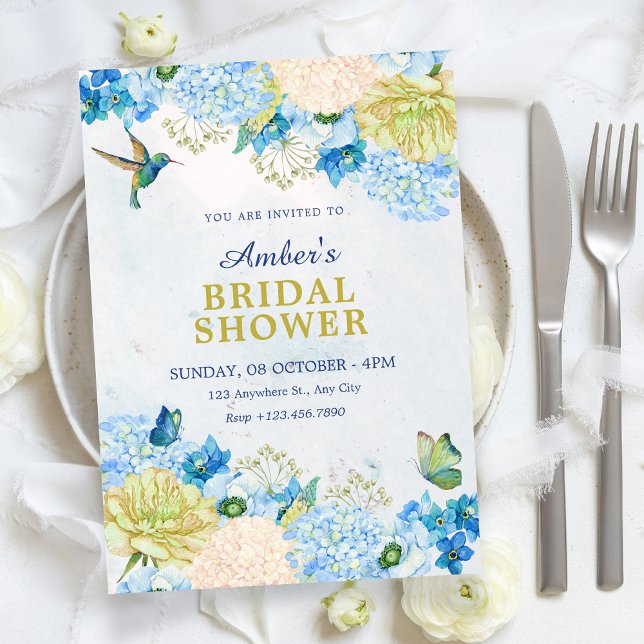 Blue floral garden bridal shower invitation (Creator Uploaded)