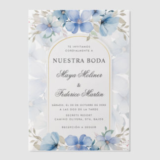 Blue Floral Garden Nuestra Boda Spanish Wedding Vellum Invitations