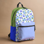 Blue Floral Garden Personalized Name Initial Printed Backpack<br><div class="desc">Blue watercolor florals pattern printed backpack with optional personalization.</div>