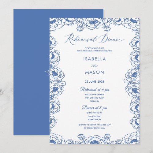 BLUE FLORAL GARDEN REHEARSAL WEDDING INVITE