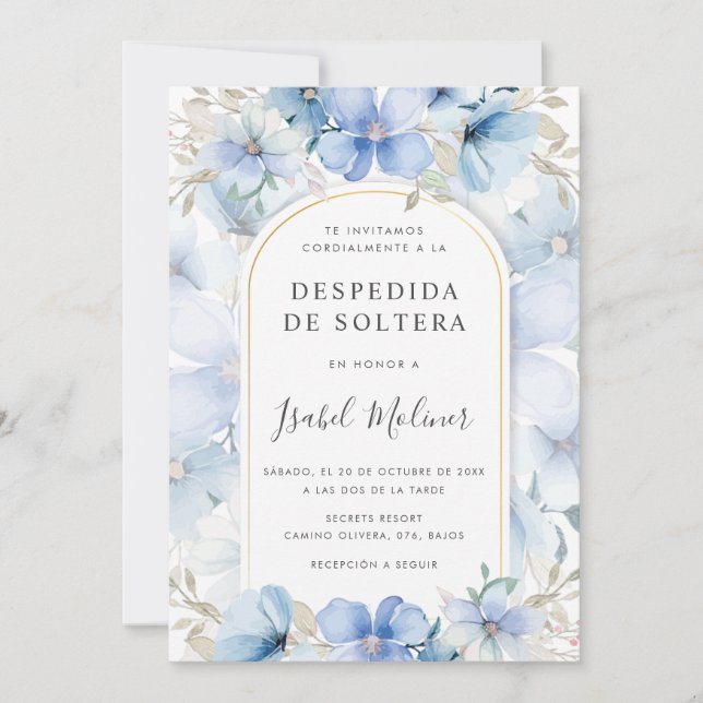 Blue Floral Garden Spanish Bridal Shower Invitation (Front)