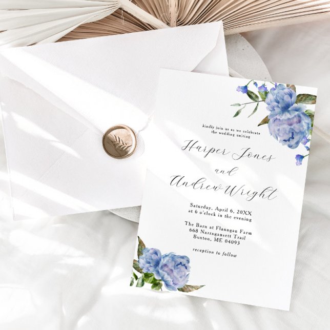 Blue Floral Garden Wedding Invitation (Creator Uploaded)
