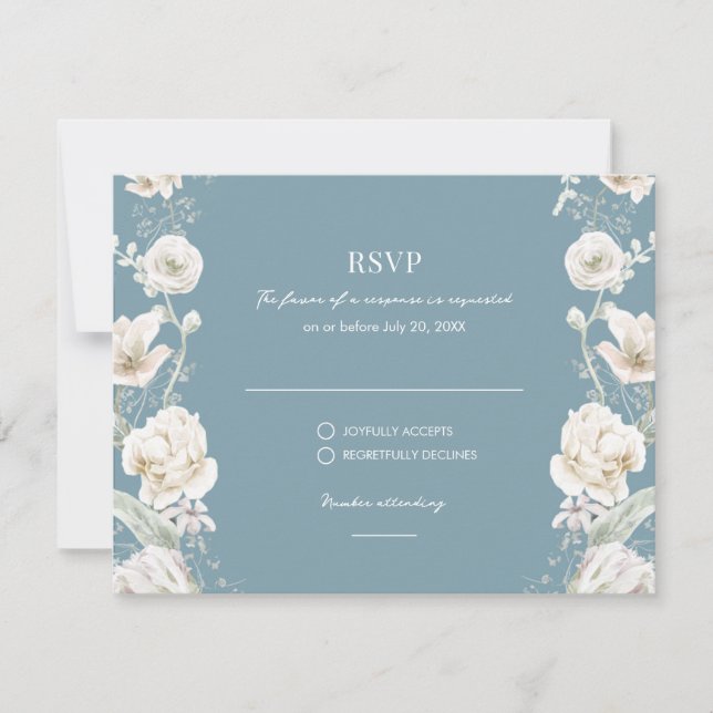 Blue Floral Garden Wedding RSVP Card (Front)