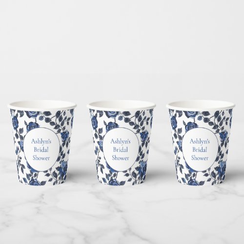 Blue Floral Gardens Bridal Shower Paper Cups
