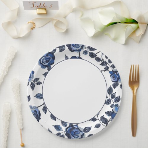 Blue Floral Gardens Bridal Shower Paper Plates