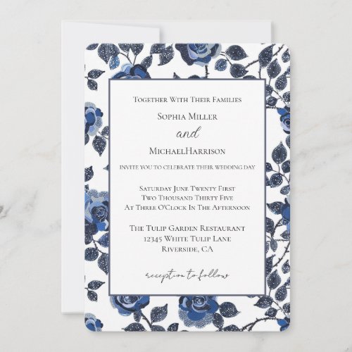 Blue Floral Gardens Wedding Invitation