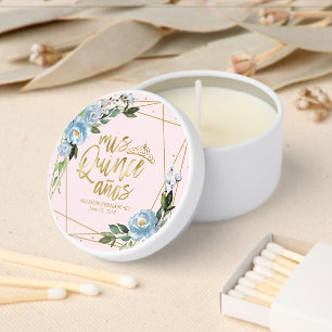 Blue Floral Geometric Quinceañera Mini Candle Favors