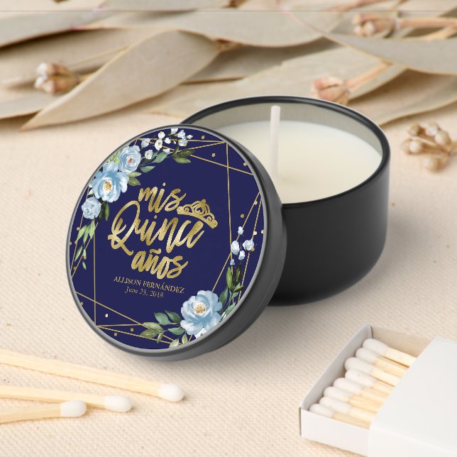 Blue Floral Geometric Quinceañera Mini Candle Favors (Insitu)