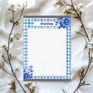 Blue Floral Gingham_ Brain Dump Notepad