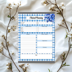 Blue Floral Gingham _ Clinical Planning Notepad